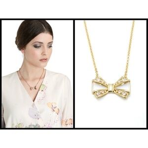 💕TED BAKER LONDON💕 Gold Jioa Jewelled Bow Pendant Necklace NWT
